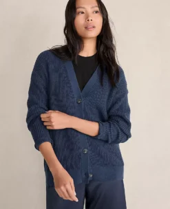 Haven Well Within Organic Cotton Shaker Stitch Cardigan in Twilight Navy