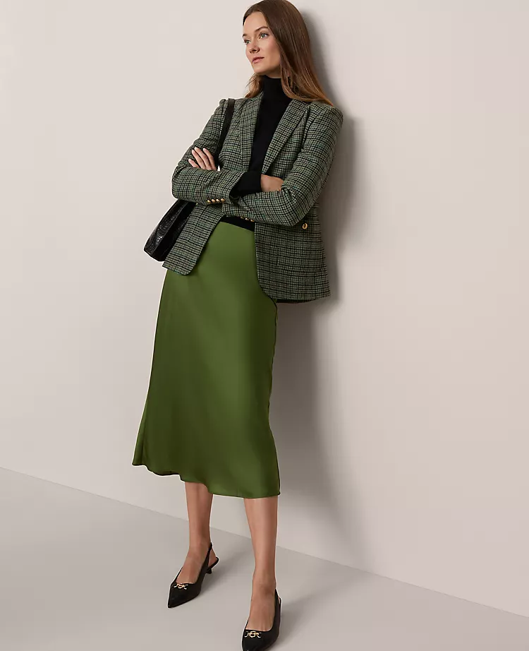 Satin Bias Cut Midi Slip Skirt - Elegant Bonsai Green Flared Skirt 2 Satin Bias Cut Midi Slip Skirt - Elegant Bonsai Green Flared Skirt - Image 2