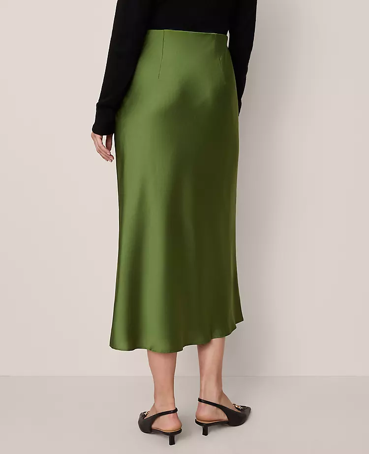 Satin Bias Cut Midi Slip Skirt - Elegant Bonsai Green Flared Skirt 4 Satin Bias Cut Midi Slip Skirt - Elegant Bonsai Green Flared Skirt - Image 4