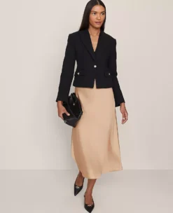 Satin Bias Midi Slip Skirt in Cafe Au Lait