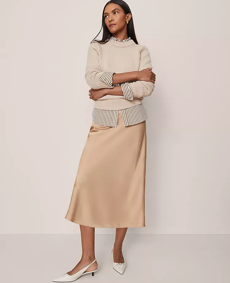 Satin Bias Midi Slip Skirt in Cafe Au Lait 4 Satin Bias Midi Slip Skirt in Cafe Au Lait - Image 4