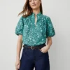 Petite Floral Puff Sleeve Popover Blouse in Mellow Mint