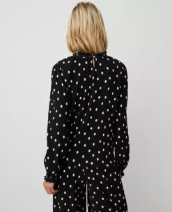 Petite Black Dotted Ruffle Popover Blouse with Puff Sleeves 6 Petite Black Dotted Ruffle Popover Blouse with Puff Sleeves -Ann Taylor Store 852368 517572 ALT1