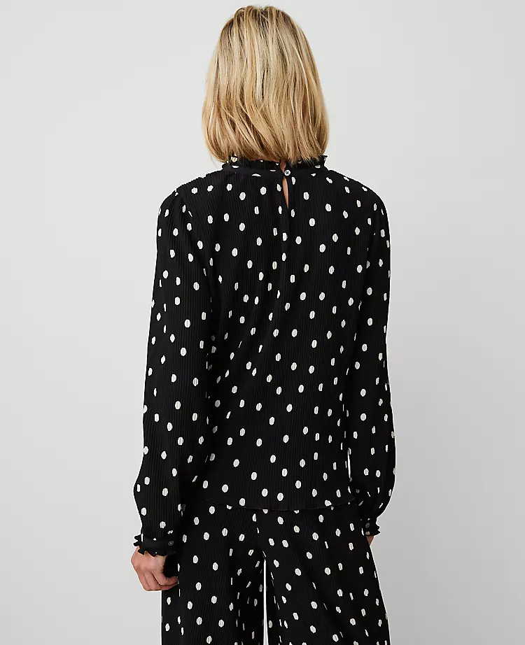 Petite Black Dotted Ruffle Popover Blouse with Puff Sleeves 3 Petite Black Dotted Ruffle Popover Blouse with Puff Sleeves - Image 3