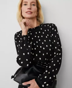 Petite Black Dotted Ruffle Popover Blouse with Puff Sleeves 7 Petite Black Dotted Ruffle Popover Blouse with Puff Sleeves -Ann Taylor Store 852368 517572 ALT2