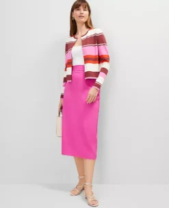 Petite Linen Blend Clean Midi Skirt in Rose Violet