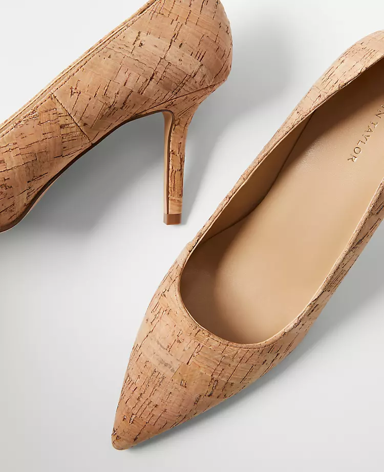 Natural Cork Pointy Toe Pumps - 3.25 Inch Stiletto Heel 2 Natural Cork Pointy Toe Pumps - 3.25 Inch Stiletto Heel - Image 2