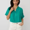 Petite Mock Neck Popover Top with Flowy Dolman Sleeves - Shady Glade