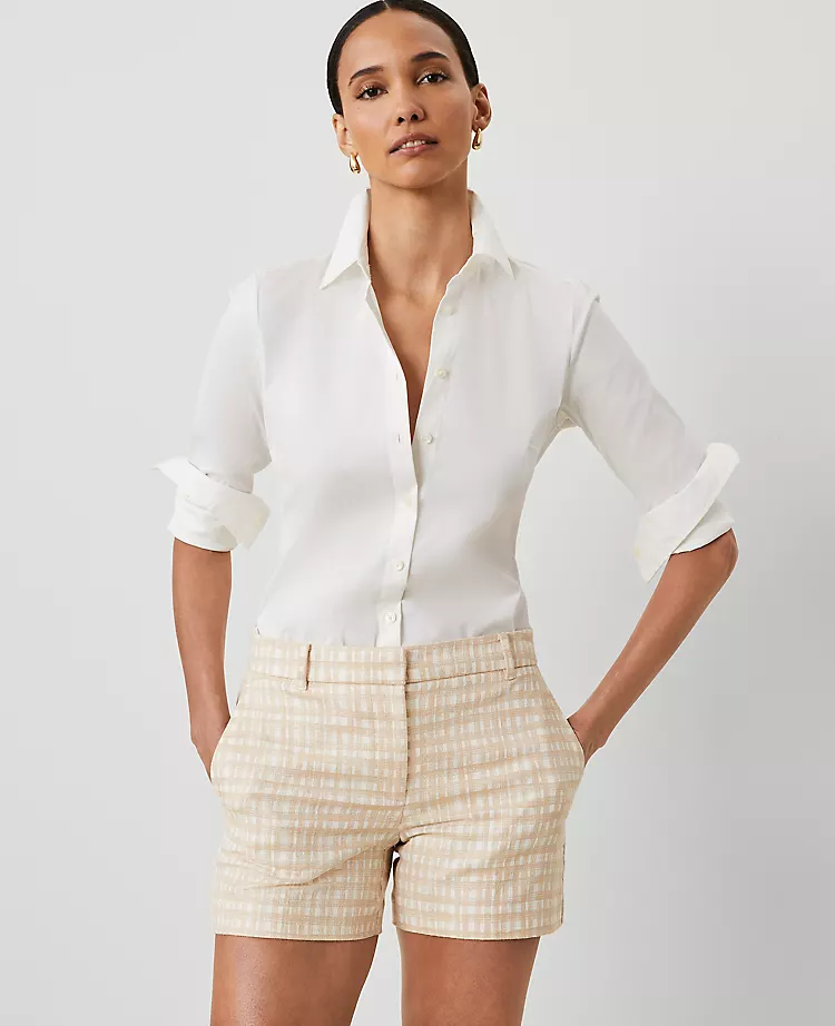 Women's Petite Plaid Metro Shorts - Tailored Mid-Rise Style 2 Women's Petite Plaid Metro Shorts - Tailored Mid-Rise Style - Image 2