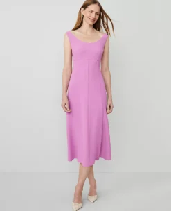 Petite Orchid Glow Fluid Crepe Seamed Flare Dress