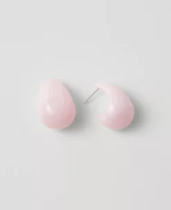 Pink Peony Stone Teardrop Hoop Earrings - Elegant 1.5-Inch Glimmer Design