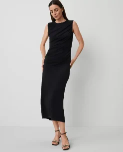 Petite Sleeveless Knit Midi Sheath Dress in Classic Black