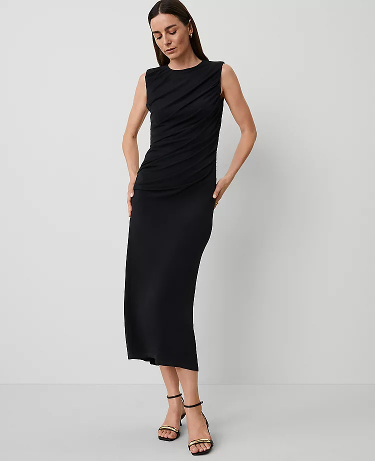 Petite Sleeveless Knit Midi Sheath Dress in Classic Black 1 Petite Sleeveless Knit Midi Sheath Dress in Classic Black