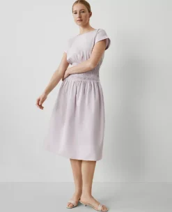 Petite Smocked-Waist Cotton Midi Flare Dress in Orchid Hush