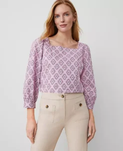 Petite Square Neck Puff Sleeve Blouse in Orchid Breeze