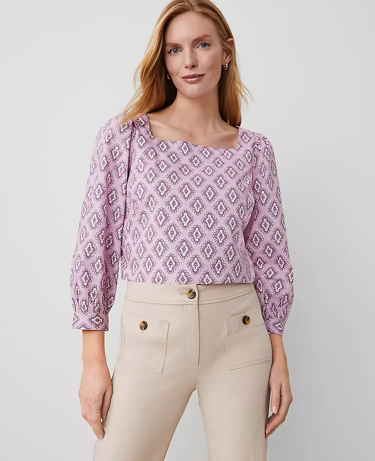 Petite Square Neck Puff Sleeve Blouse in Orchid Breeze 1 Petite Square Neck Puff Sleeve Blouse in Orchid Breeze