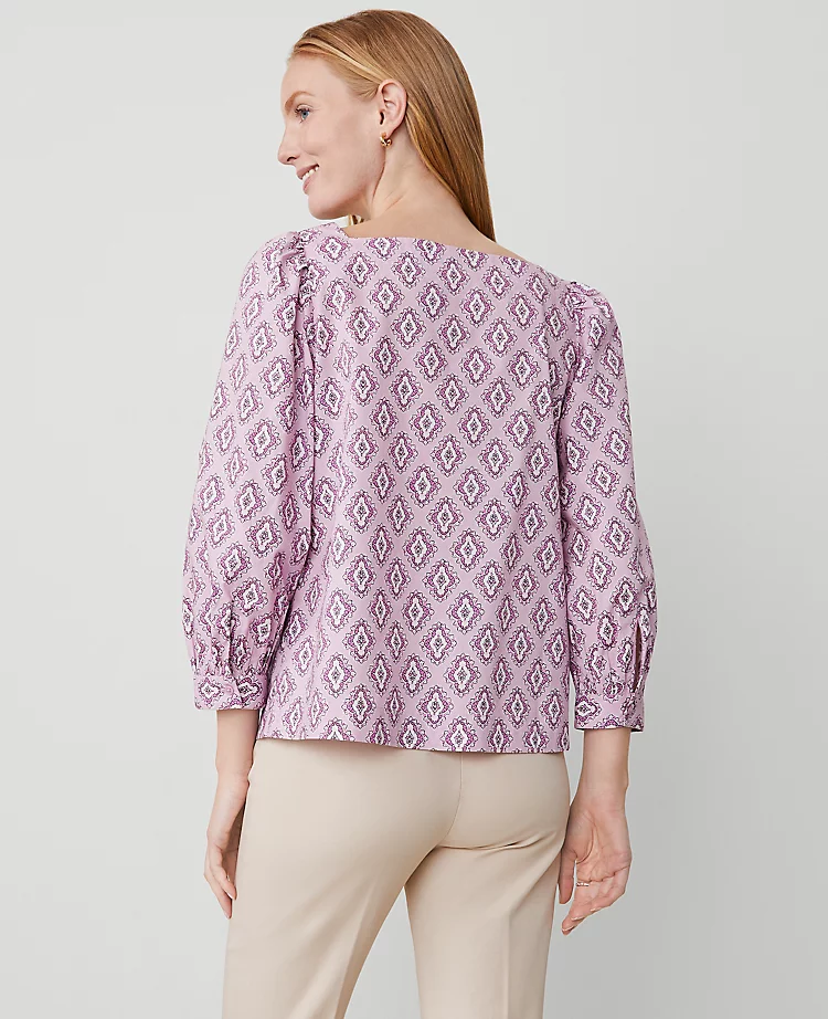 Petite Square Neck Puff Sleeve Blouse in Orchid Breeze 2 Petite Square Neck Puff Sleeve Blouse in Orchid Breeze - Image 2