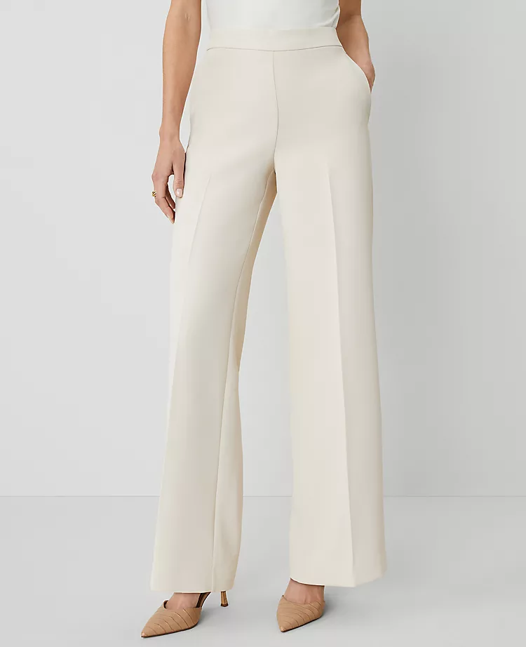 Petite Wide-Leg Ivory Crepe Dress Pants - High-Waist Side-Zip Trousers 2 Petite Wide-Leg Ivory Crepe Dress Pants - High-Waist Side-Zip Trousers - Image 2