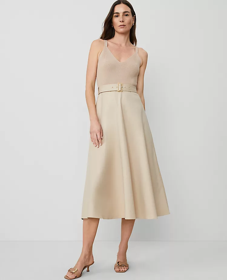 Petite Mixed Media Sweater Midi Dress with Belt - Toasted Oat 2 Petite Mixed Media Sweater Midi Dress with Belt - Toasted Oat - Image 2