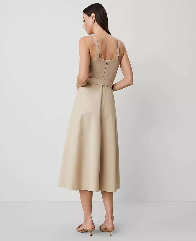 Petite Mixed Media Sweater Midi Dress with Belt - Toasted Oat 3 Petite Mixed Media Sweater Midi Dress with Belt - Toasted Oat - Image 3