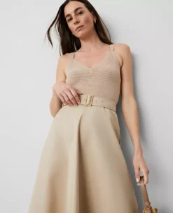 Petite Mixed Media Sweater Midi Dress with Belt - Toasted Oat 7 Petite Mixed Media Sweater Midi Dress with Belt - Toasted Oat -Ann Taylor Store 852520 7879 ALT2