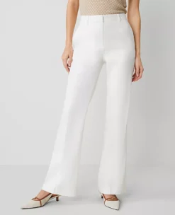 Petite Curvy Fit White Linen Blend High-Rise Trouser Pants