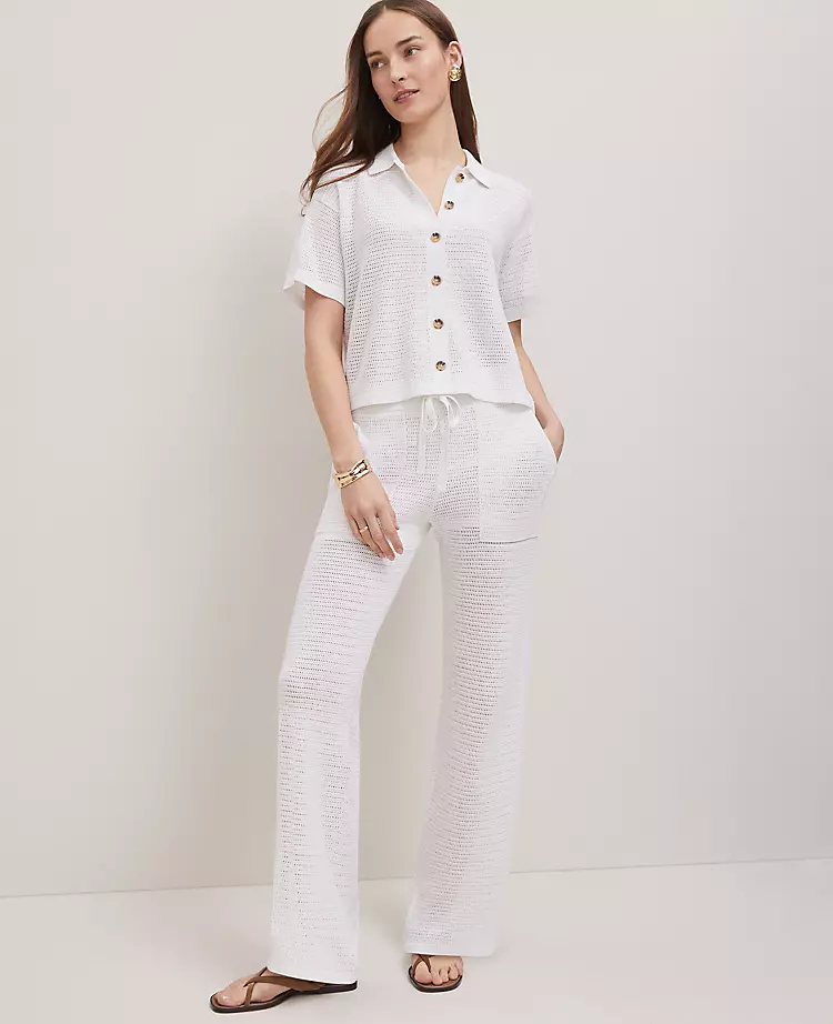 Ann Taylor Petite Weekend Collection Mesh Sweater Pant - White 1 Ann Taylor Petite Weekend Collection Mesh Sweater Pant - White