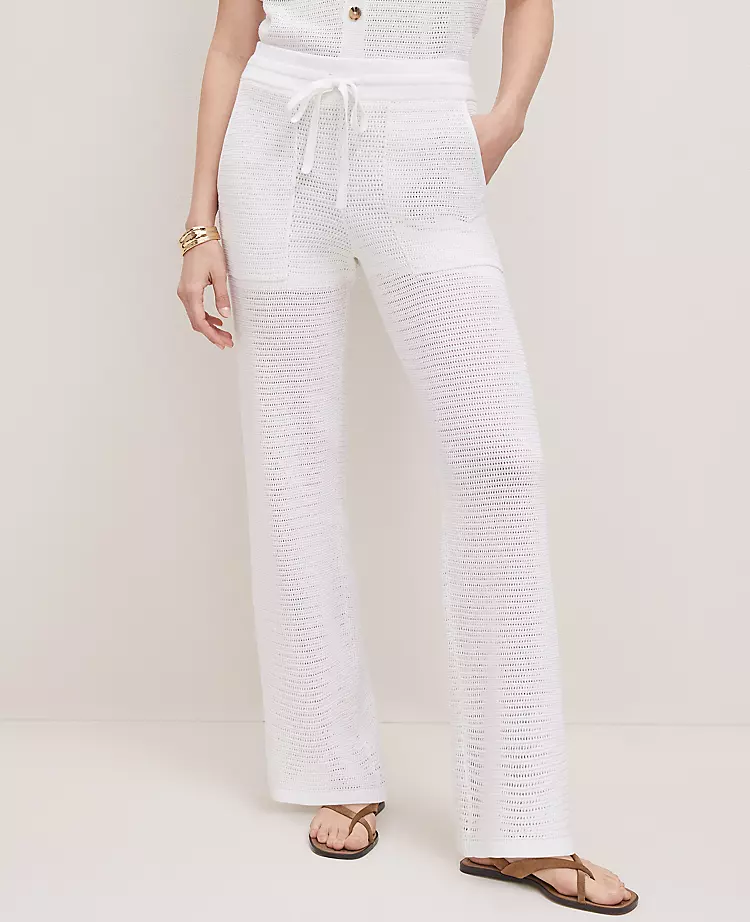 Ann Taylor Petite Weekend Collection Mesh Sweater Pant - White 2 Ann Taylor Petite Weekend Collection Mesh Sweater Pant - White - Image 2