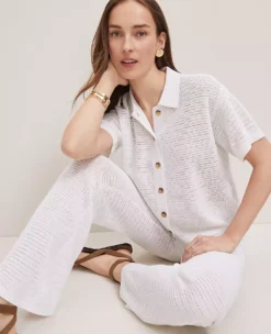 Ann Taylor Petite Weekend Collection Mesh Sweater Pant - White 7 Ann Taylor Petite Weekend Collection Mesh Sweater Pant - White -Ann Taylor Store 852609 9000 ALT3