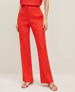 Petite Curvy Fit Linen Blend Trousers - Vibrant Fiery Red