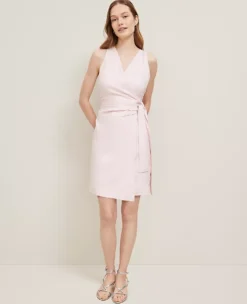 Petite Linen Blend V-Neck Wrap Dress - Elegant Knee-Length Summer Style