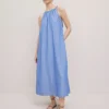 Ann Taylor Petite Weekend Collection Chambray Halter Maxi Dress