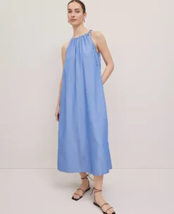 Ann Taylor Petite Weekend Collection Chambray Halter Maxi Dress