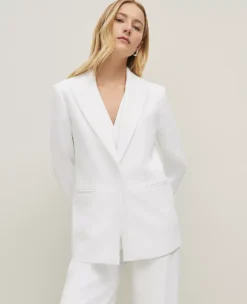 Petite Modern Crinkled Belted Blazer in White