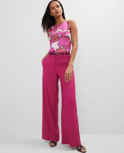 High Waisted Wide Leg Palazzo Pants - Berry Splash Tailored Slacks -Ann Taylor Store 852743 019799 ALT3