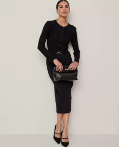 Women's Ribbed V-Neck Button-Front Cardigan - Soft Fitted Black Sweater -Ann Taylor Store 852746 2222 ALT3