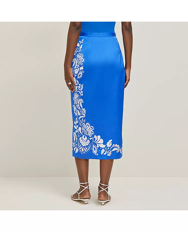 Petite Satin Midi Wrap Skirt - Power Blue Elegant Column Fit 3 Petite Satin Midi Wrap Skirt - Power Blue Elegant Column Fit - Image 3