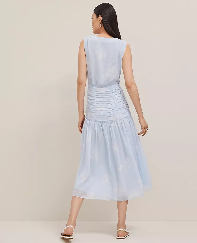 Petite Floral Ruched Tie Waist Midi Dress - Zephyr Blue 2 Petite Floral Ruched Tie Waist Midi Dress - Zephyr Blue - Image 2