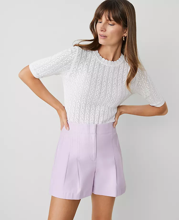 Petite Pleated Sateen Shorts in Pale Lilac - High-Rise Relaxed Fit 2 Petite Pleated Sateen Shorts in Pale Lilac - High-Rise Relaxed Fit - Image 2