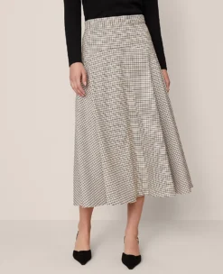 Elegant Houndstooth Full A-Line Midi Skirt in Cafe Au Lait -Ann Taylor Store 852816 522581 ALT1