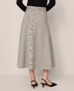 Elegant Houndstooth Full A-Line Midi Skirt in Cafe Au Lait -Ann Taylor Store 852816 522581 ALT2