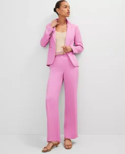 Petite Straight Leg Twill Trousers in Pink Orchid