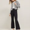 Petite High Rise Flare Ankle Pant in Breathable Linen Blend - Black