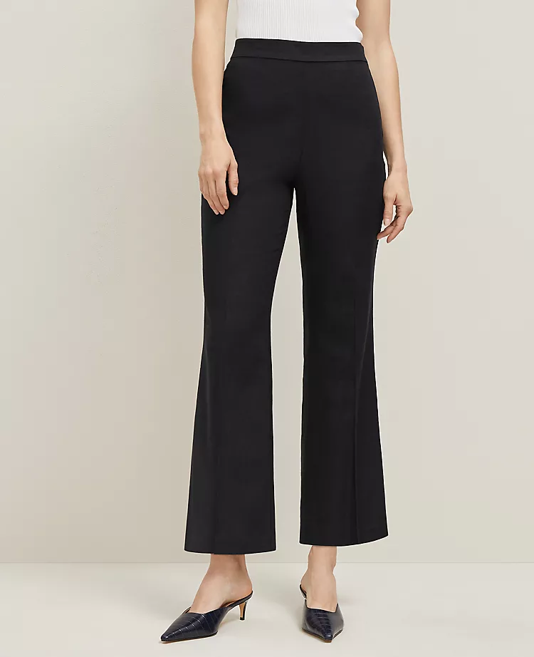 Petite High Rise Flare Ankle Pant in Breathable Linen Blend - Black 2 Petite High Rise Flare Ankle Pant in Breathable Linen Blend - Black - Image 2