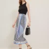 Petite Striped Satin Sarong Skirt - Elegant Night Sky Wrap Midi