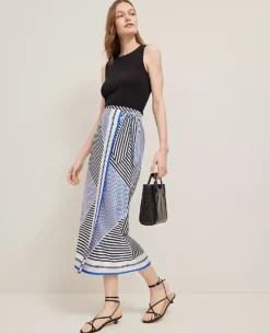 Petite Striped Satin Sarong Skirt - Elegant Night Sky Wrap Midi