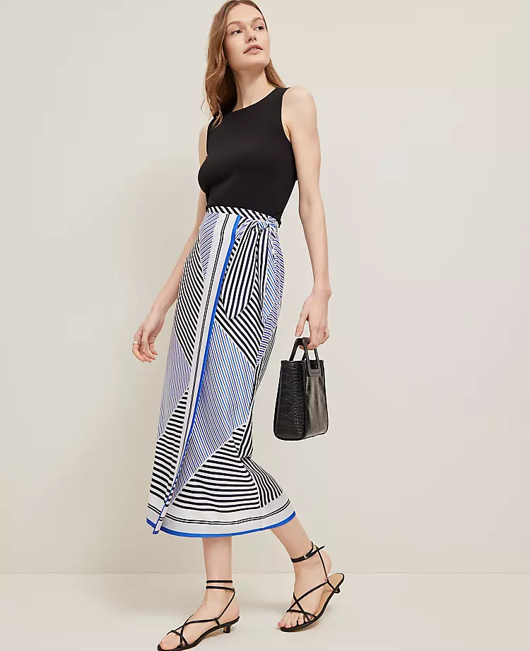 Petite Striped Satin Sarong Skirt - Elegant Night Sky Wrap Midi 1 Petite Striped Satin Sarong Skirt - Elegant Night Sky Wrap Midi