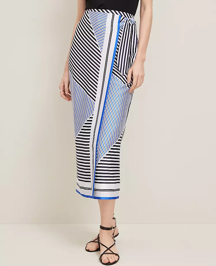 Petite Striped Satin Sarong Skirt - Elegant Night Sky Wrap Midi 2 Petite Striped Satin Sarong Skirt - Elegant Night Sky Wrap Midi - Image 2