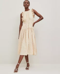 Petite Petaled Ruffle Midi Dress in Sands Edge