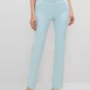 Petite Curvy Fit Straight Leg Textured Pants - Gulf Stream Blue
